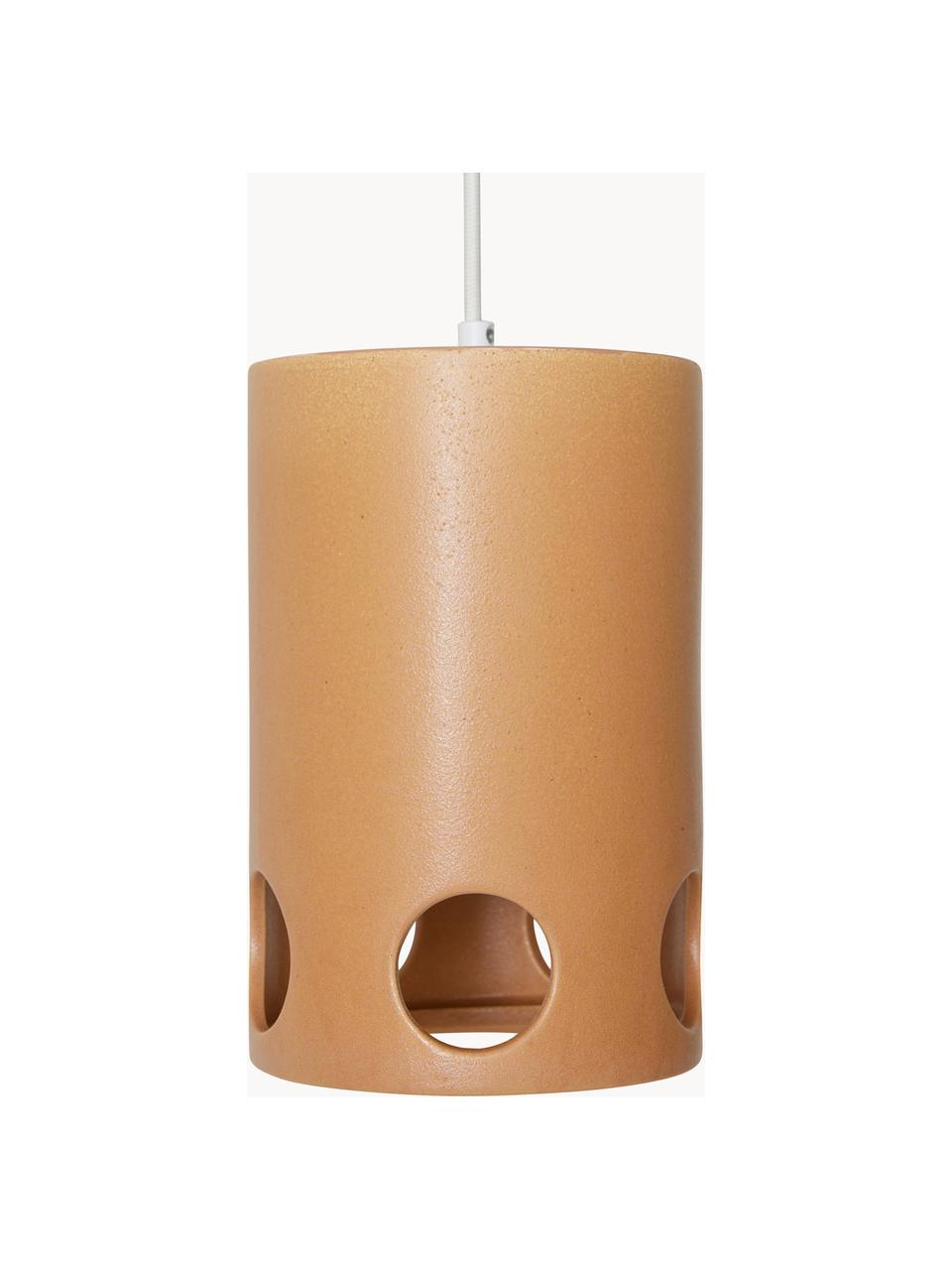 Lámpara de techo artesanal Peach, Pantalla: cerámica, Cable: cubierto en tela, Marrón, Ø 15 x Al 23 cm
