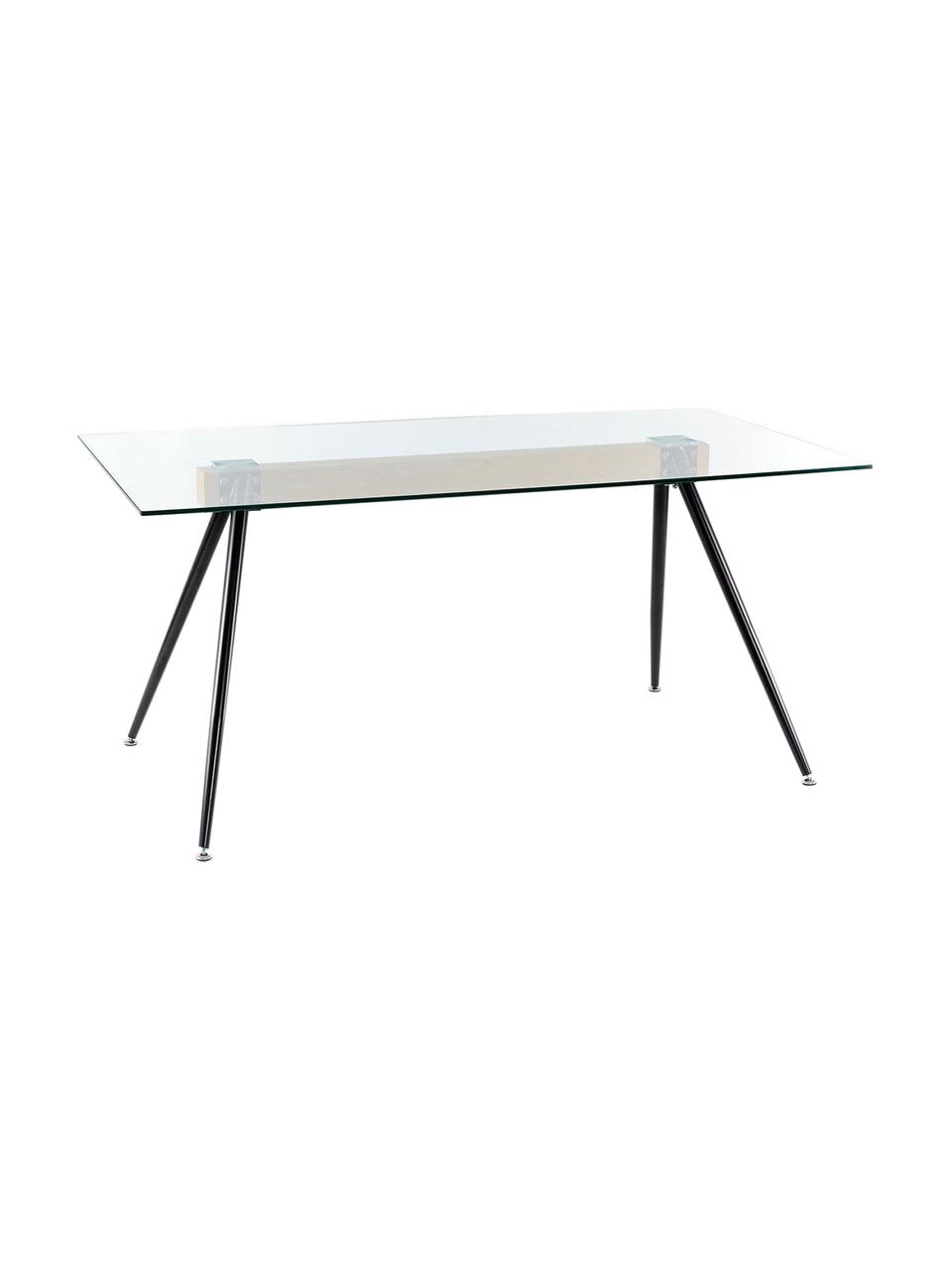 Mesa de comedor Mila, tablero de cristal, Tablero: cristal templado, Patas: hierro, Natural, negro, An 160 x F 90 cm