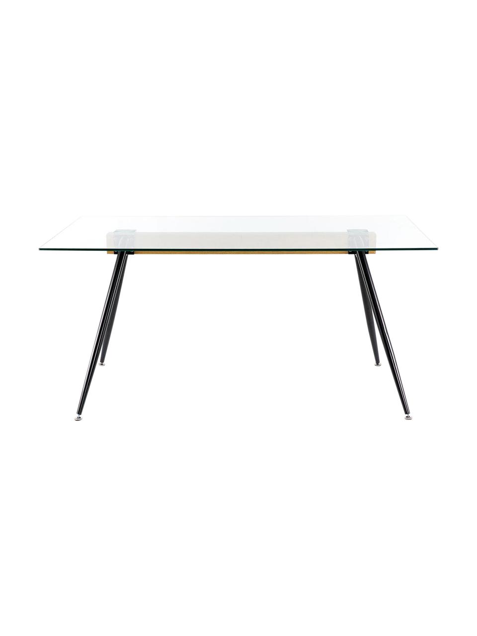 Mesa de comedor Mila, tablero de cristal, Tablero: cristal templado, Patas: hierro, Natural, negro, An 160 x F 90 cm