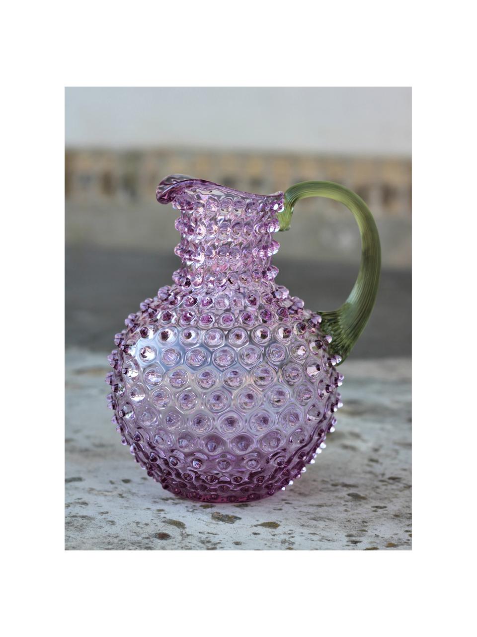 Mundgeblasener Krug Hobnail, 2 L, Glas, mundgeblasen, Lila, Olivgrün, transparent, 2 L