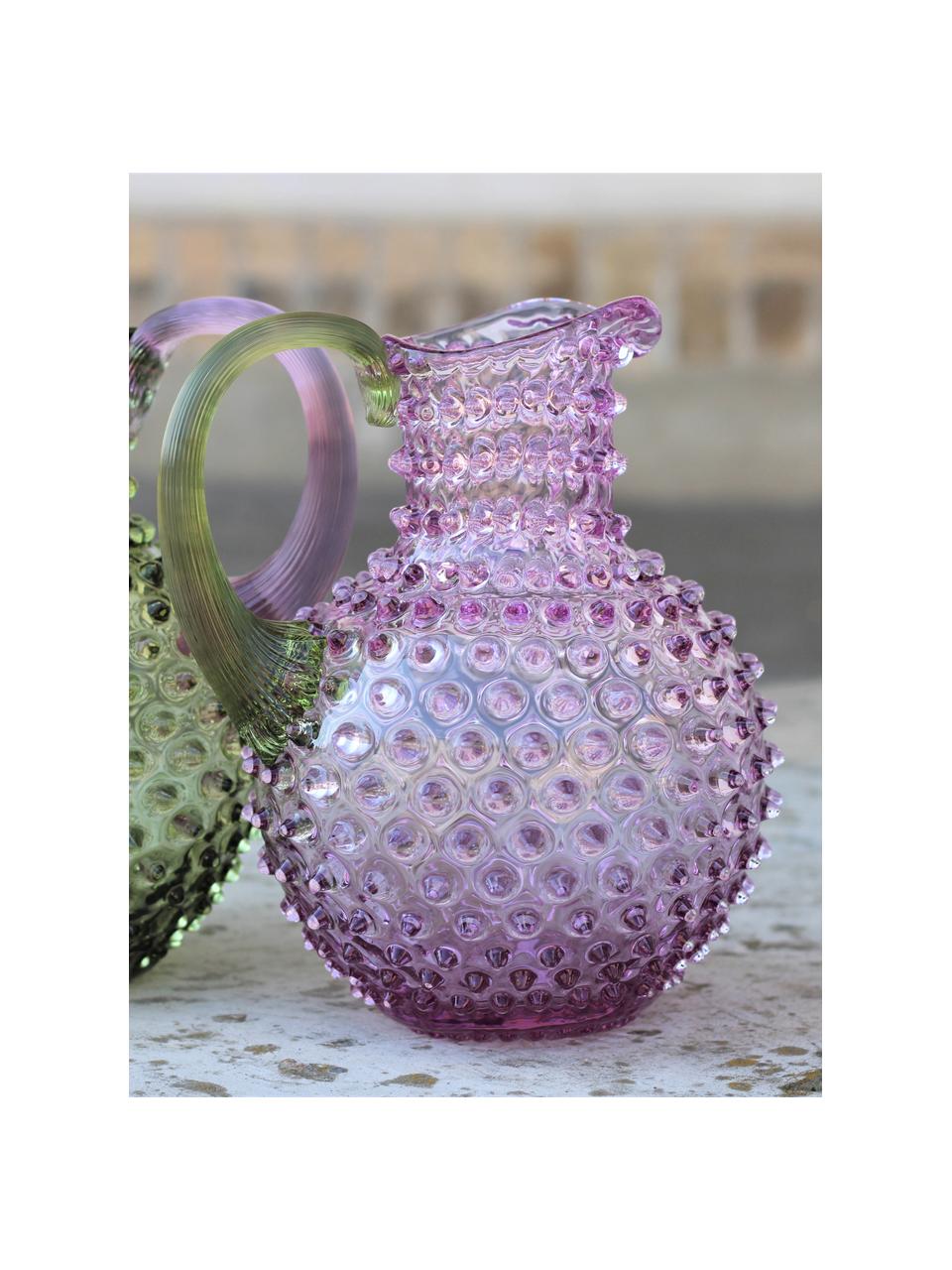 Mundgeblasener Krug Hobnail, 2 L, Glas, mundgeblasen, Lila, Olivgrün, transparent, 2 L