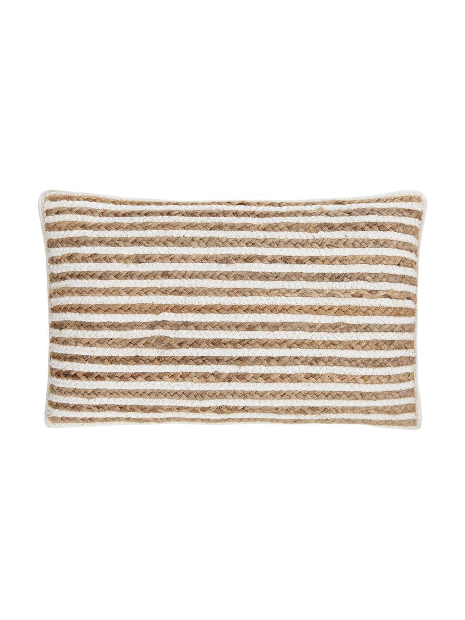 Gestreifte Jute-Kissenhülle Faeka, Vorderseite: Jute, Baumwolle, Rückseite: 100% Baumwolle, Off White, Braun, B 30 x L 50 cm