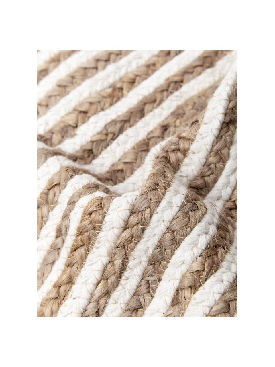 Gestreifte Jute-Kissenhülle Faeka, Vorderseite: Jute, Baumwolle, Rückseite: 100% Baumwolle, Off White, Braun, B 30 x L 50 cm