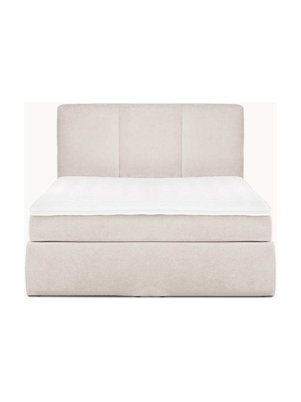 Boxspringbett Oberon, Matratze: 5-Zonen-Taschenfederkern, Webstoff Beige, B 160 x L 200 cm, Härtegrad H2