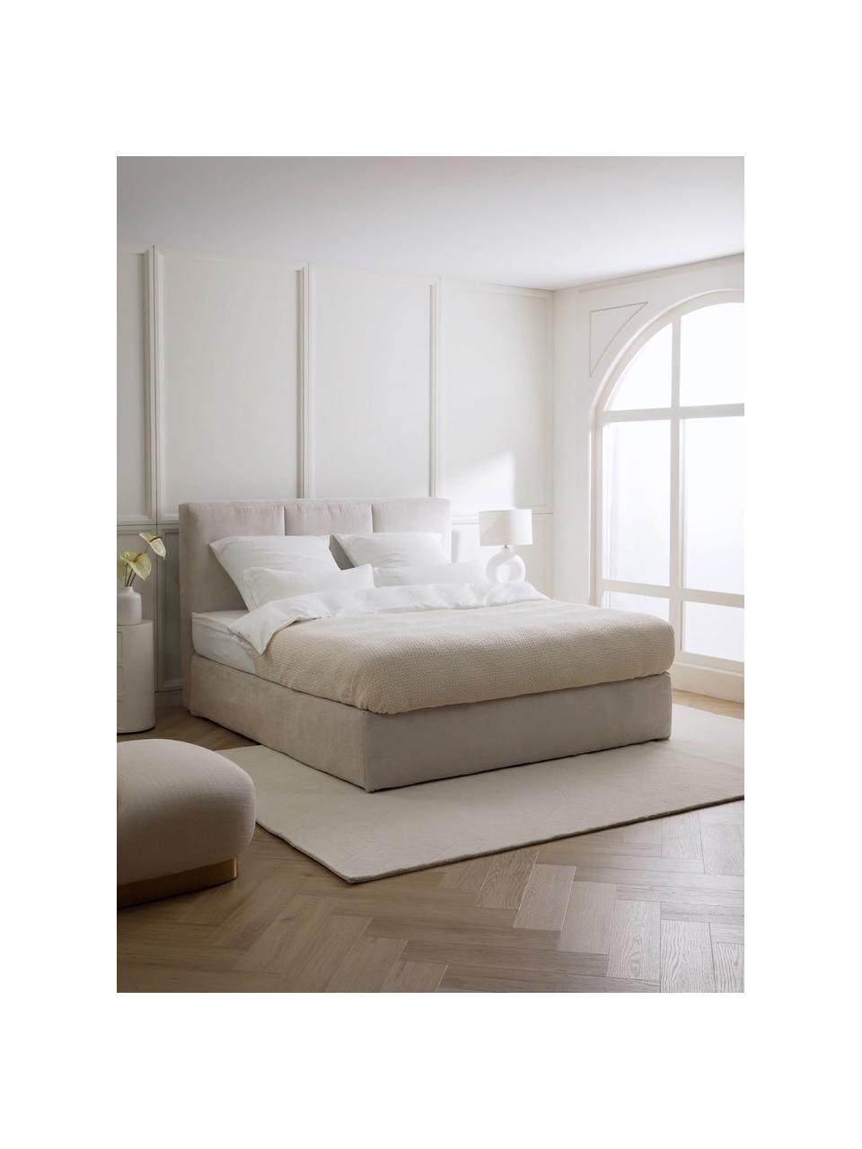 Boxspringbett Oberon, Matratze: 5-Zonen-Taschenfederkern, Füße: Kunststoff Dieses Produkt, Webstoff Beige, B 160 x L 200 cm, Härtegrad H2