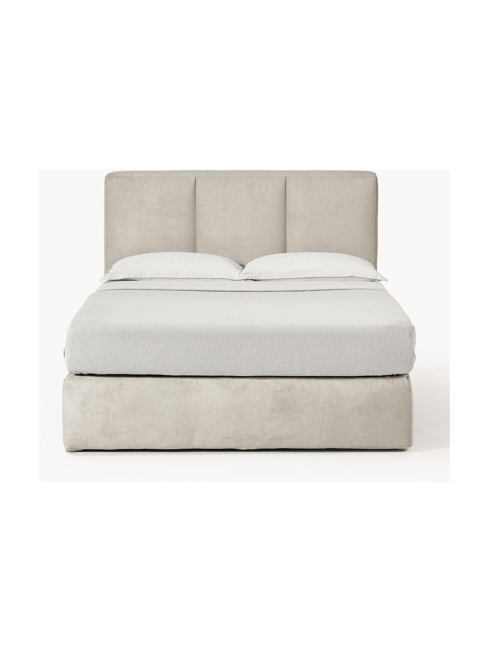 Letto boxspring Oberon, Materasso: nucleo a 5 zone di molle , Piedini: plastica Questo prodotto , Tessuto beige, Larg. 160 x Lung. 200 cm, grado di durezza H2