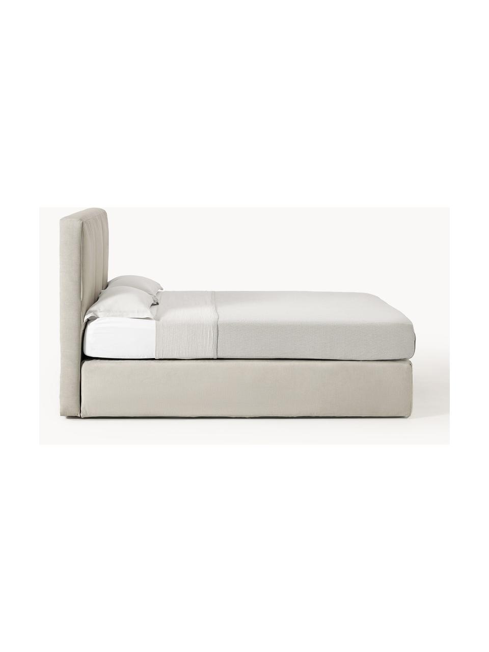 Letto boxspring Oberon, Materasso: nucleo a 5 zone di molle , Piedini: plastica Questo prodotto , Tessuto beige, Larg. 160 x Lung. 200 cm, grado di durezza H2