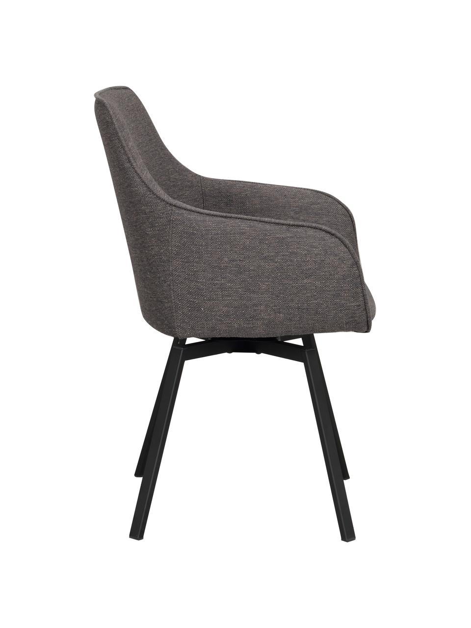 Sedia girevole con braccioli imbottita e gambe in metallo Alison, Struttura: 100% polipropilene Con 25, Struttura: legno certificato FSC, Gambe: metallo verniciato a polv, Tessuto grigio scuro, Larg. 58 x Prof. 59 cm