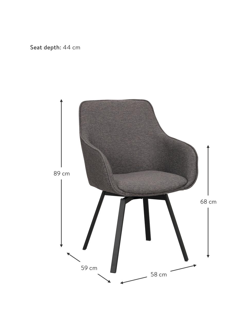 Čalúnené otočné kreslo s kovovými nohami Alison, Tmavosivá, Š 58 x H 59 cm