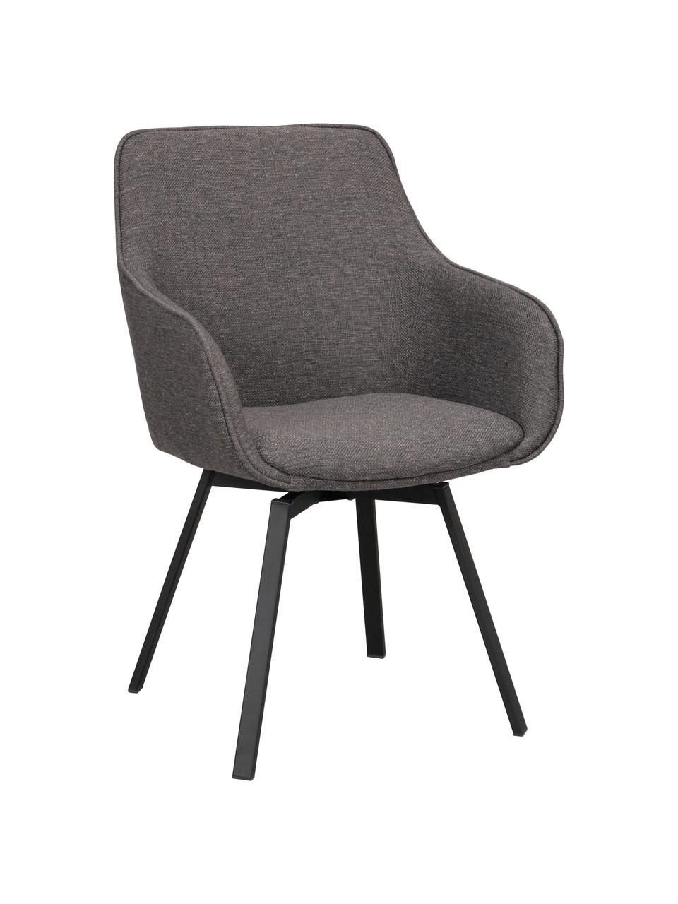 Sedia girevole con braccioli imbottita e gambe in metallo Alison, Struttura: 100% polipropilene Con 25, Struttura: legno certificato FSC, Gambe: metallo verniciato a polv, Tessuto grigio scuro, Larg. 58 x Prof. 59 cm