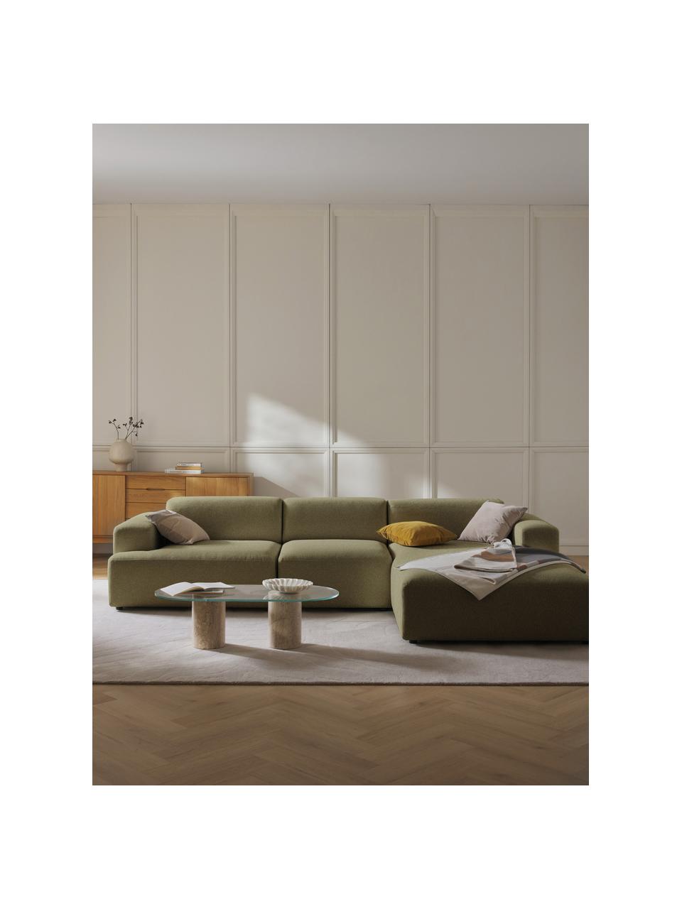 Ecksofa Melva (4-Sitzer), Bezug: 100 % Polyester Der strap, Gestell: Massives Kiefern- und Fic, Webstoff Olivgrün, B 319 x T 195 cm, Eckteil rechts