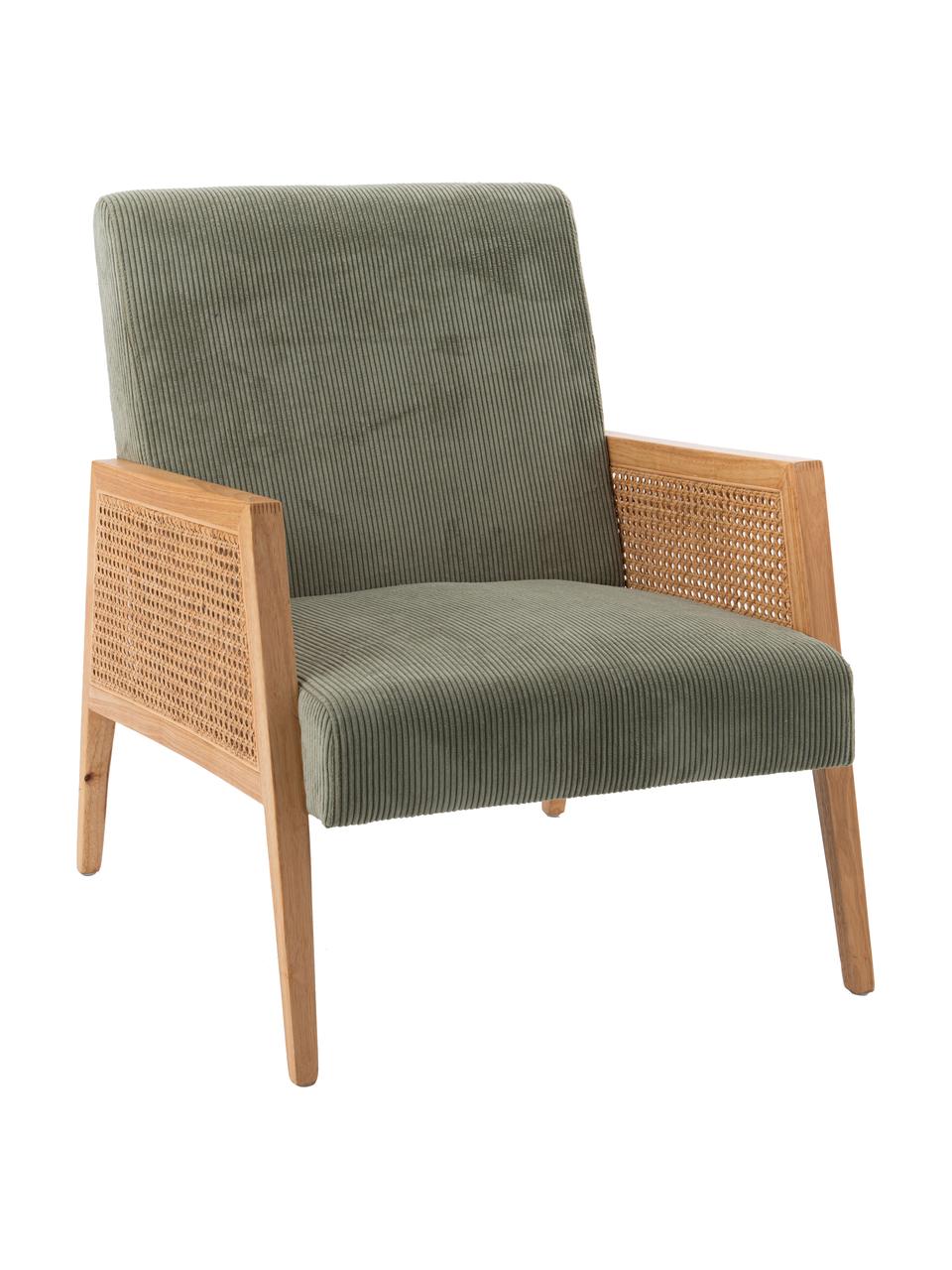 Sillón de terciopelo con tejido vienés Alba, Tapizado: terciopelo, Reposabrazos: madera de sauce, Patas: madera, Verde, An 62 x F 72 cm