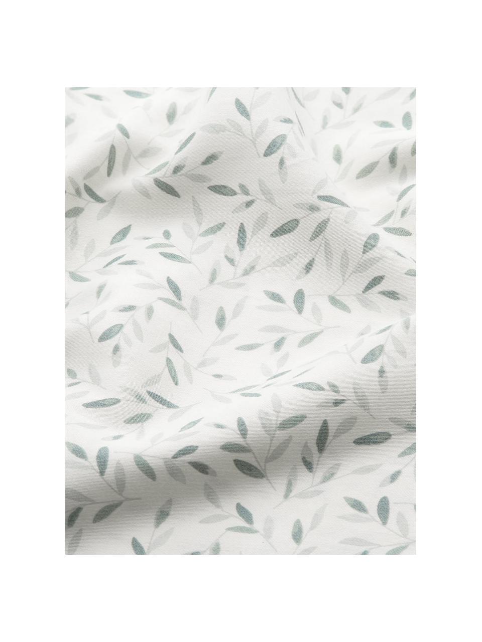 Parure de lit pour enfant satin de coton bio Green Leaves, 100 % satin de coton bio, certifié GOTS, Blanc, vert, imprimé, 100 x 135 cm + 1 taie 40 x 60 cm