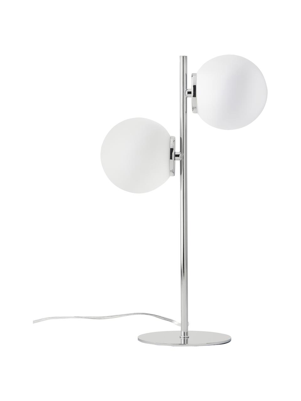 Lampa stołowa ze szkła opalowego Atlanta, Biały, odcienie chromu, Ø 15 x W 45 cm