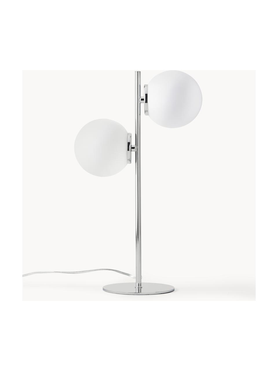 Lampe à poser en verre opalescent Atlanta, Blanc, gris chrome, Ø 15 x haut. 45 cm