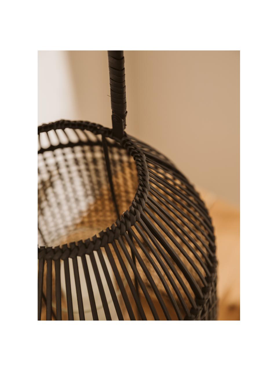 Handgefertigte Laterne Hazel aus Rattan, Gestell: Rattan, beschichtet, Schwarz, Ø 30 x H 45 cm