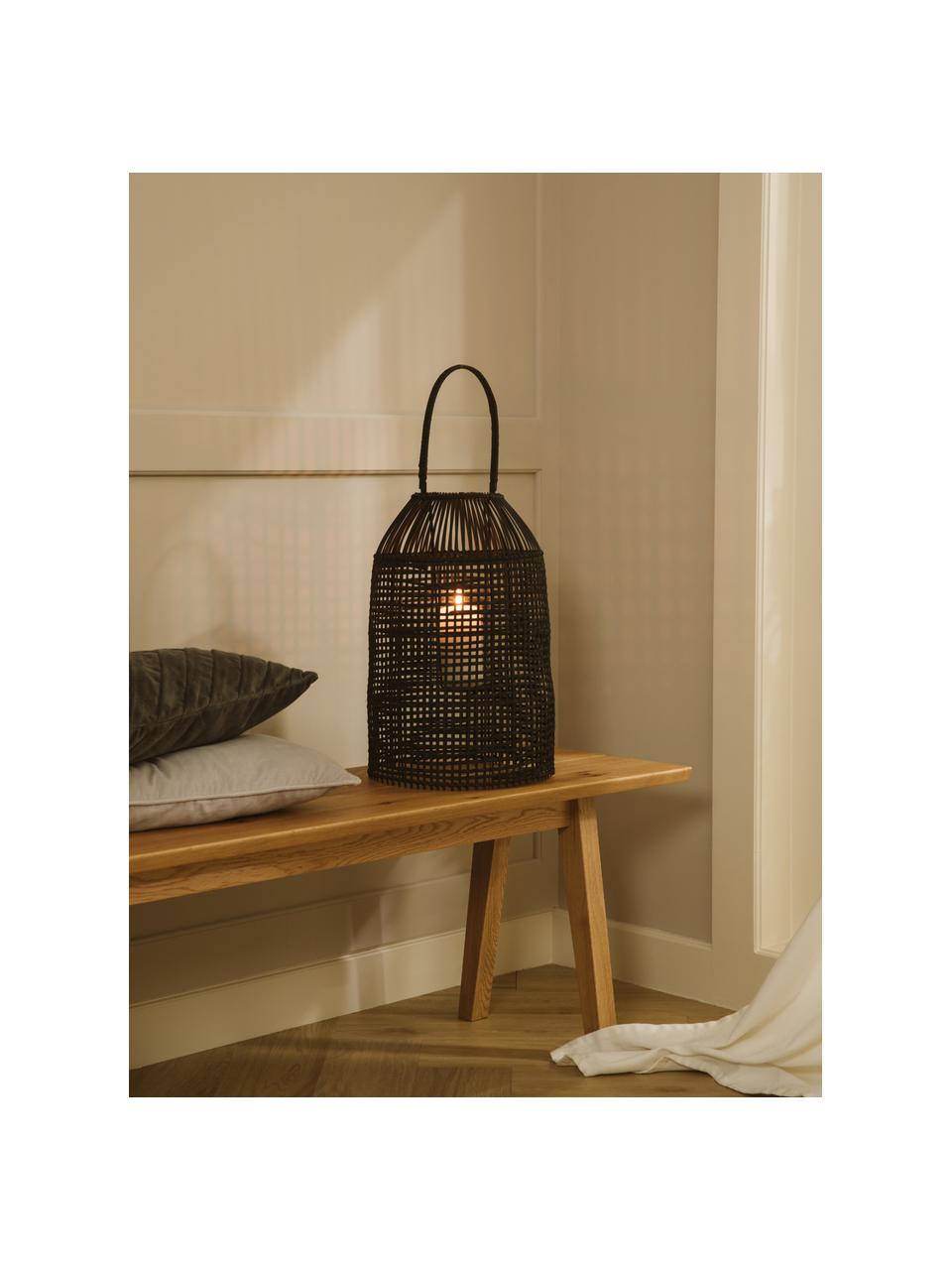 Lanterna fatta a mano in rattan Hazel, Struttura: rattan rivestito, Nero, Ø 30 x Alt. 45 cm