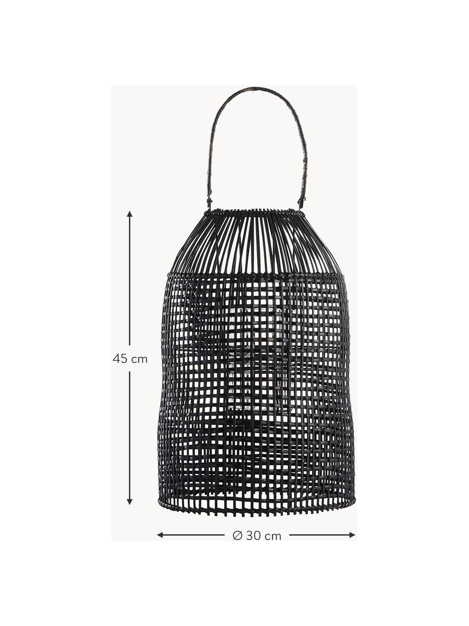 Handgefertigte Laterne Hazel aus Rattan, Gestell: Rattan, beschichtet, Schwarz, Ø 30 x H 45 cm