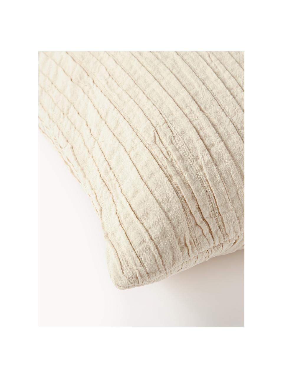 Housse de coussin en coton avec motif plissé Artemis, 99 % coton, 1 % polyester, Blanc crème, larg. 30 x long. 50 cm