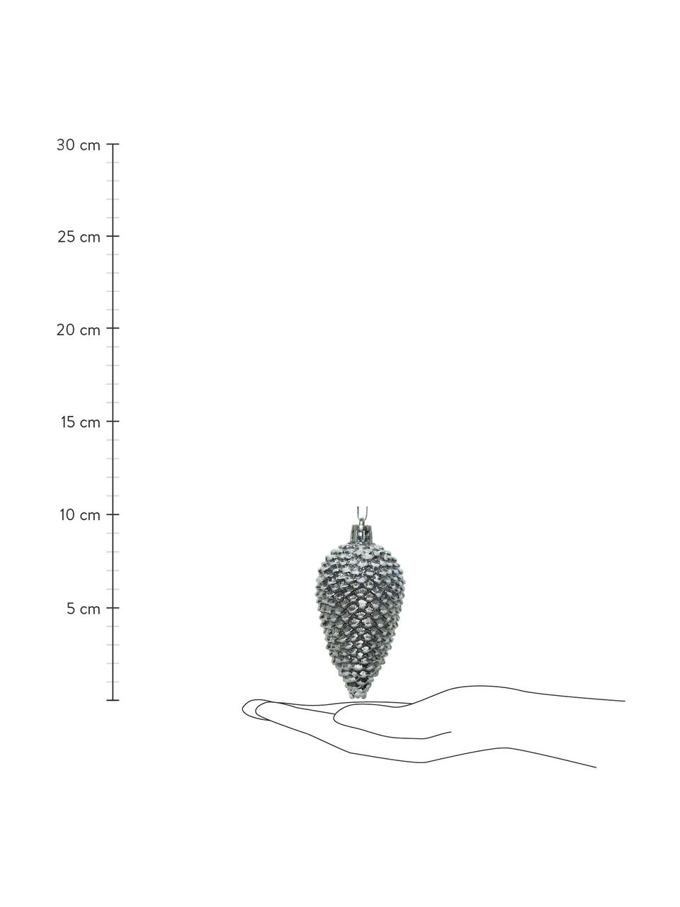 Ozdoby na stromeček Pine, V 9 cm, 4 ks, Stříbrná, Ø 5 cm, V 9 cm