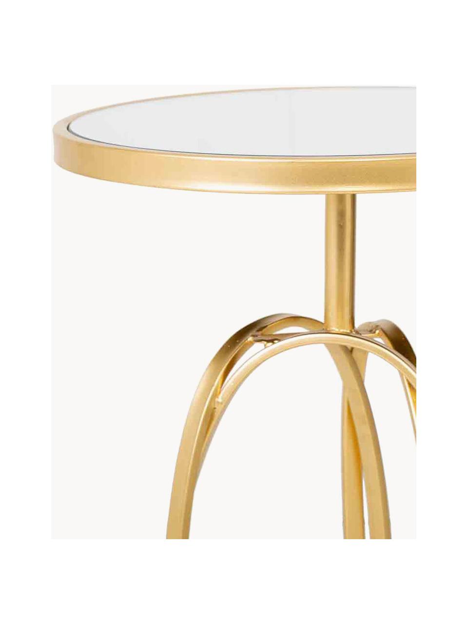Tavolino rotondo dorato con piano in vetro Serina, Struttura: metallo verniciato a polv, Dorato, lastra di vetro, Ø 36 x Alt. 61 cm
