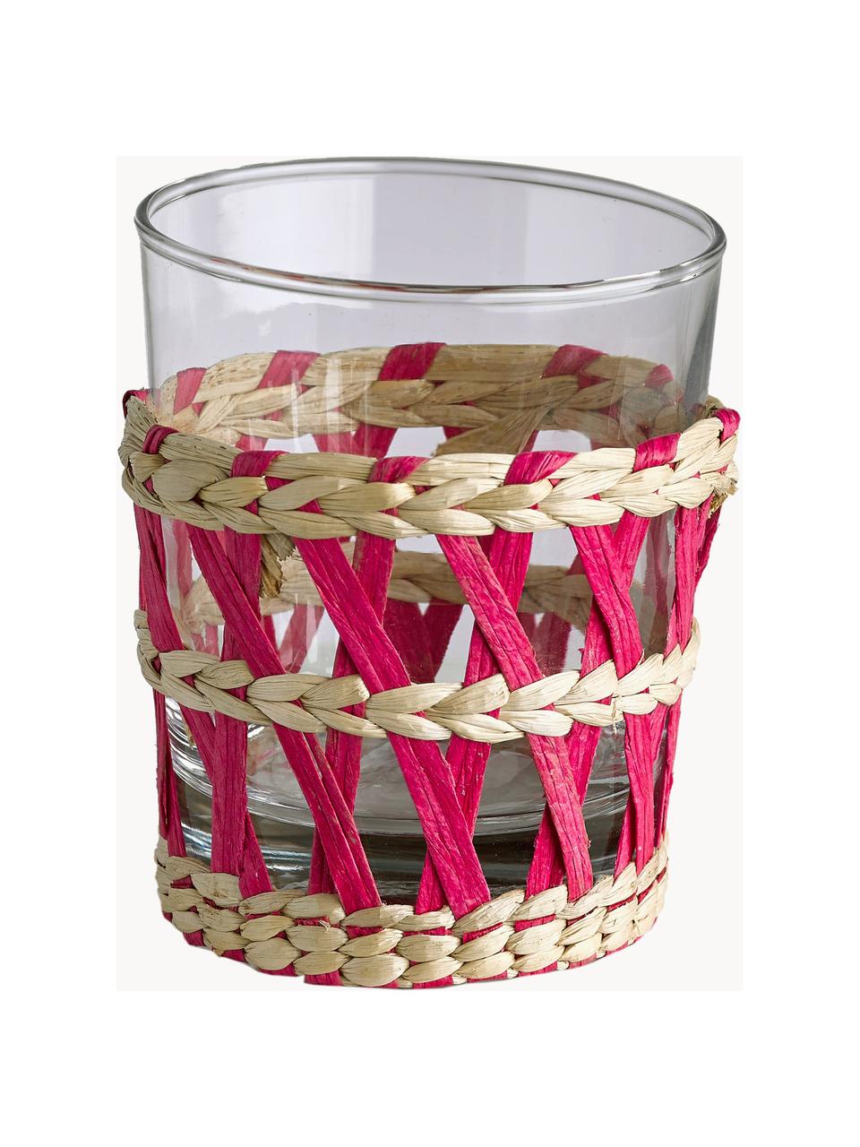 Vasos de agua Reed, 6 uds., Cesta: tejido de paja, Transparente, multicolor, Ø 8 x Al 10 cm, 250 ml