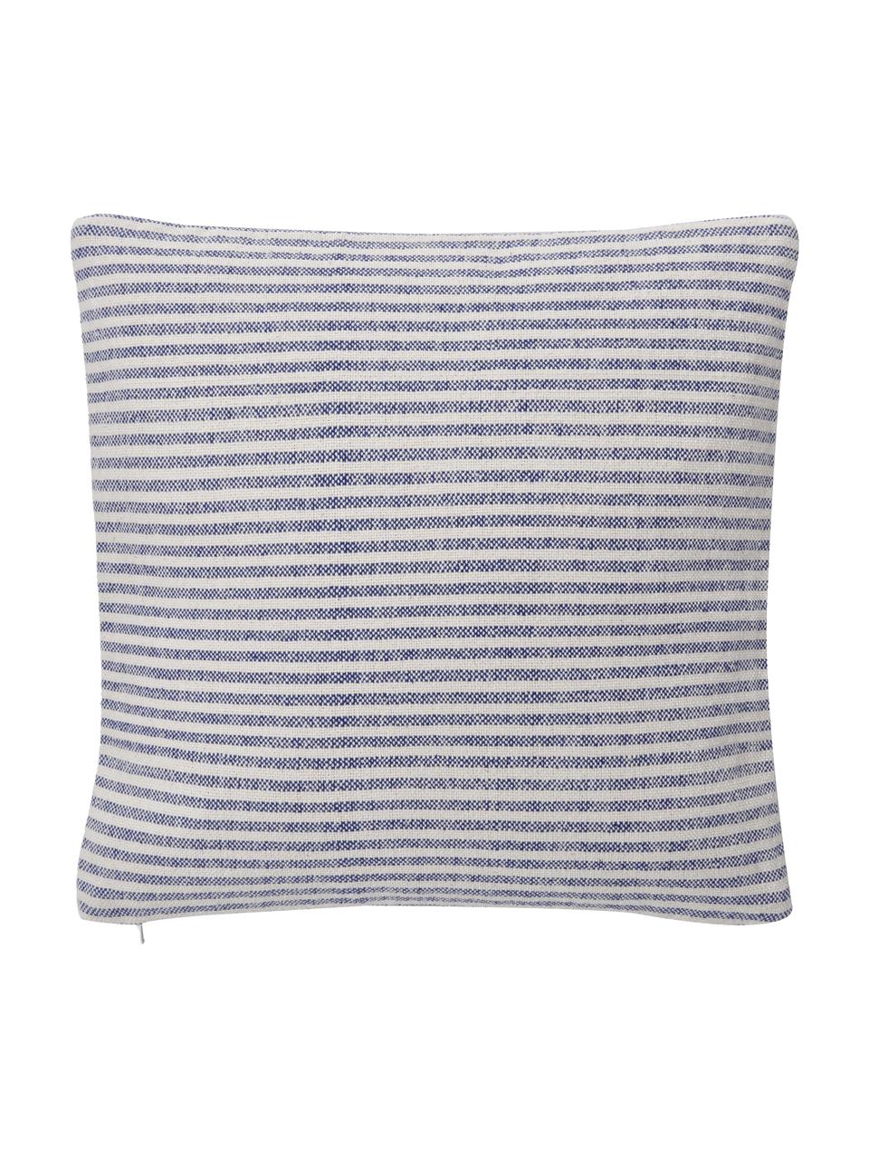 Dwustronna poszewka na poduszkę z bawełny z recyklingu Lindsey, 100% bawełna z certyfikatem GRS, Niebieski, kremowobiały, S 45 x D 45 cm
