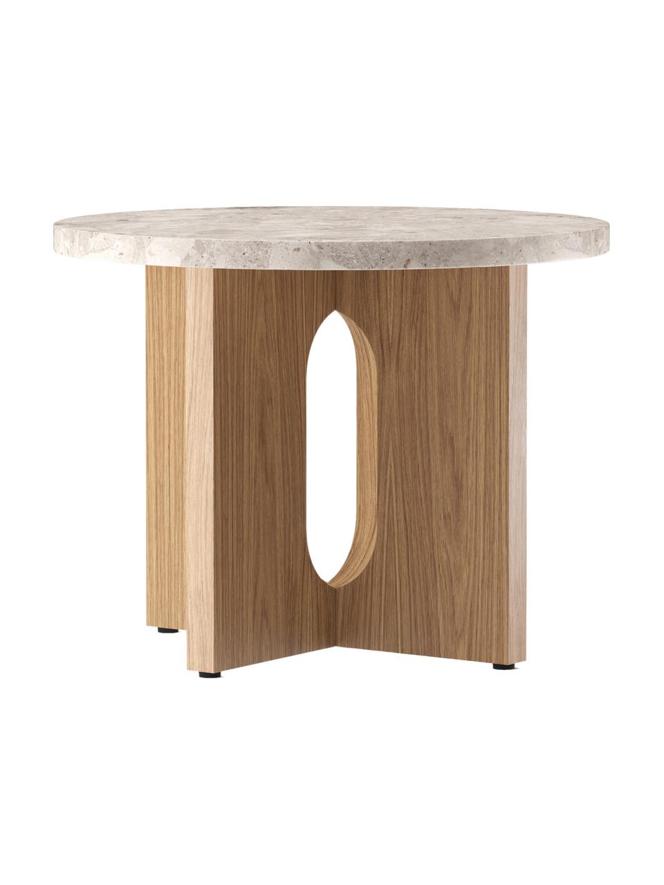 Odkládací stolek s pískovcovou deskou Ibiza, Pískovec, světlé dubové dřevo, Ø 50 cm, V 39 cm