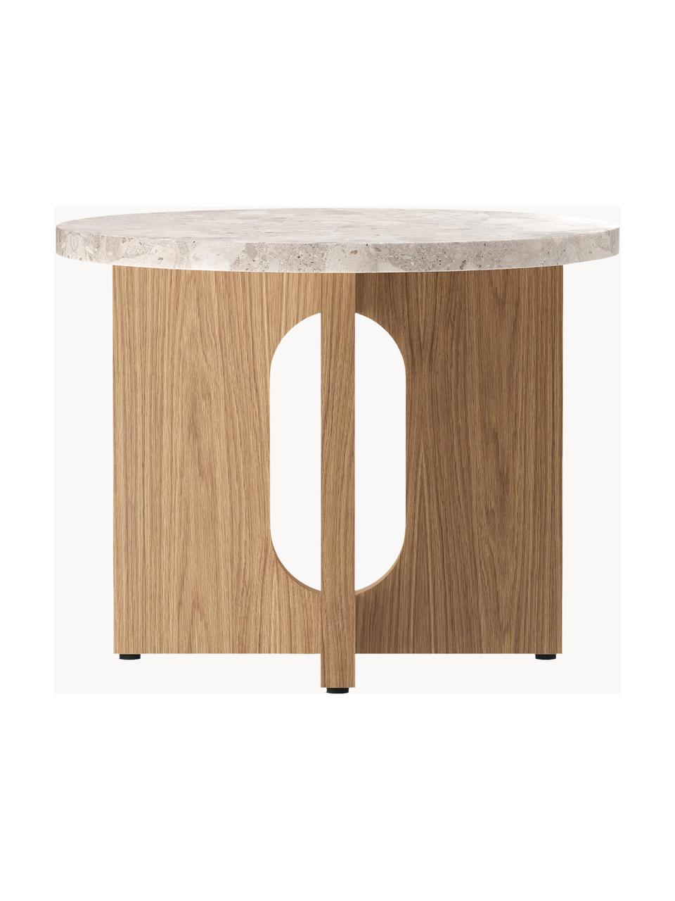 Table d'appoint avec plateau en grès Ibiza, Grès, bois de chêne clair, Ø 50 x haut. 39 cm