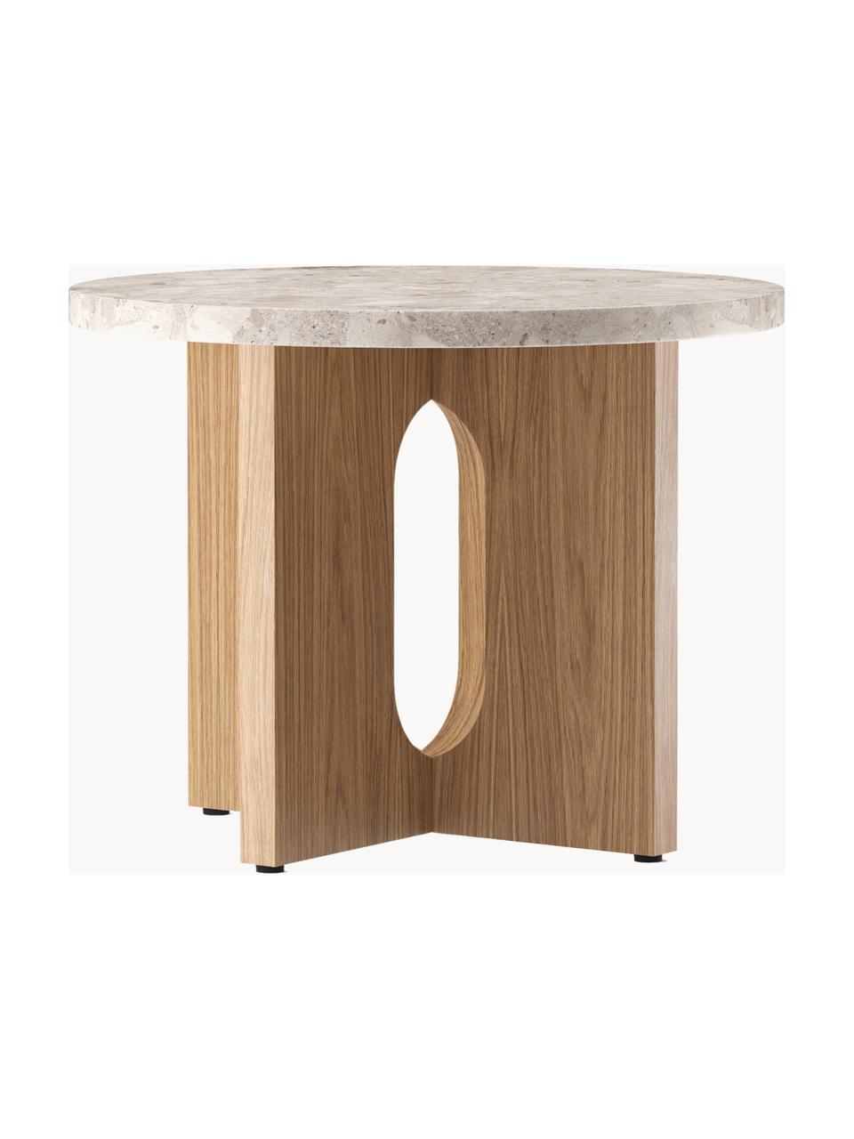 Mesa auxiliar Ibiza, tablero de arenisca, Tablero: arenisca, Estructura: madera de roble, Arenisca, madera de roble clara, Ø 50 x Al 39 cm