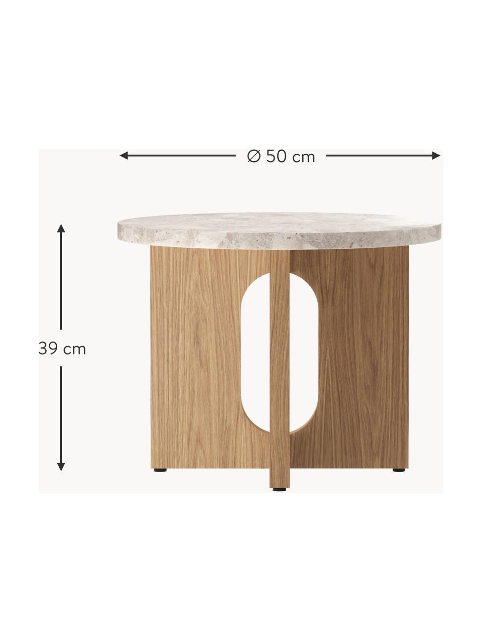 Mesa auxiliar Ibiza, tablero de arenisca, Tablero: arenisca, Estructura: madera de roble, Arenisca, madera de roble clara, Ø 50 x Al 39 cm