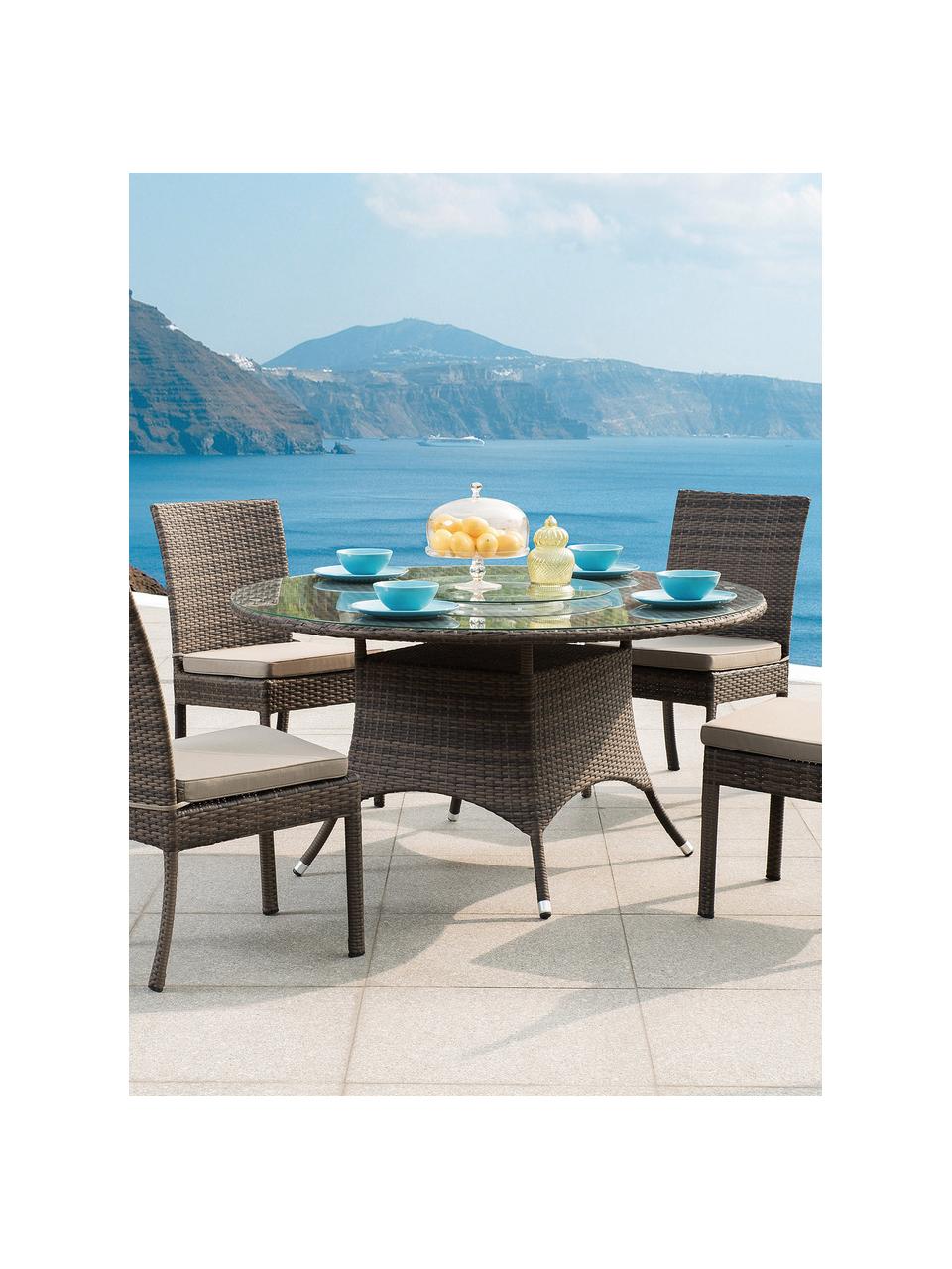 Set tavolo e sedie da giardino Sunny 5 pz, Rivestimento: 100% poliestere, Piano del tavolo: vetro, Marrone, Set in varie misure