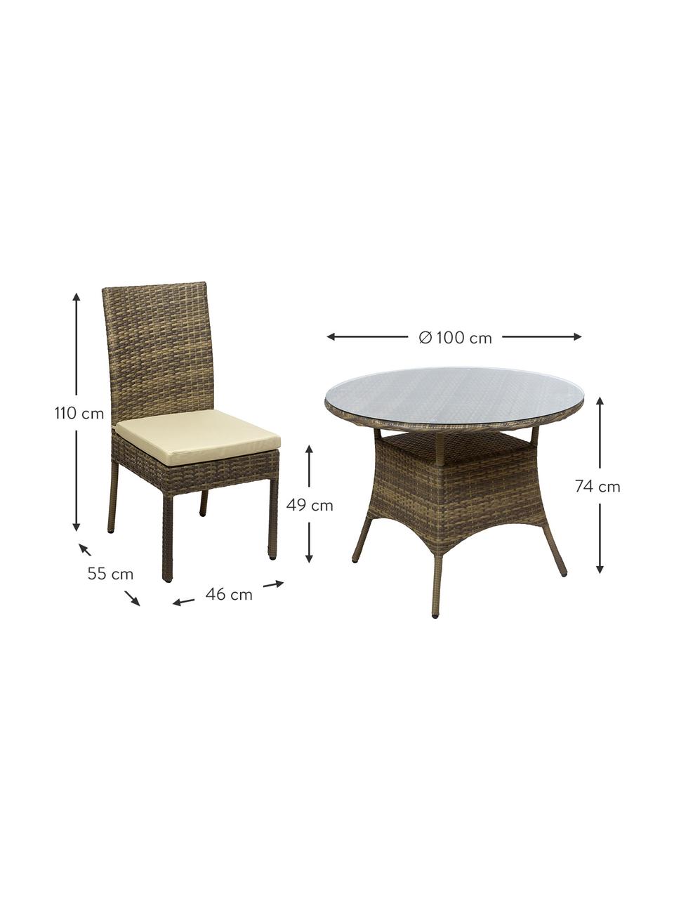 Set tavolo e sedie da giardino Sunny 5 pz, Rivestimento: 100% poliestere, Piano del tavolo: vetro, Marrone, Set in varie misure