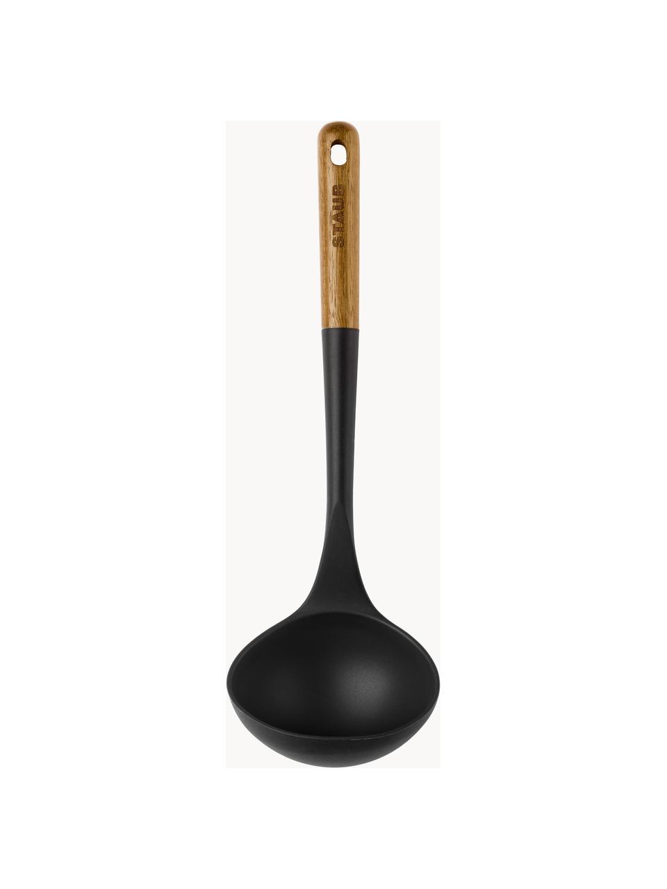 Soeplepel Cook met acaciahouten handvat, Silicone, acaciahout, Zwart, helder hout, L 31 cm