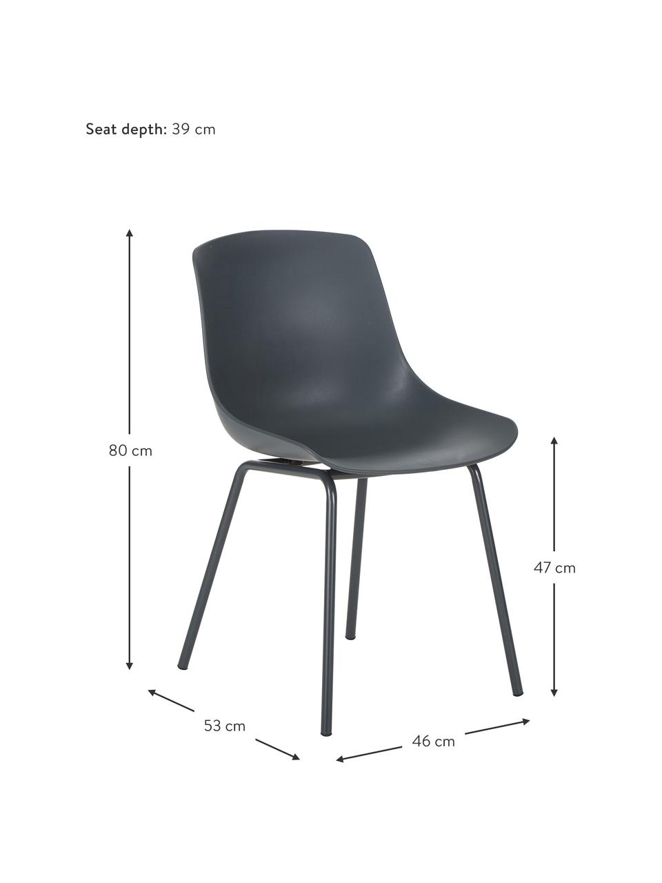 Židle z umělé hmoty s kovovými nohami Dave, 2 ks, Tmavě šedá, Š 46 cm, H 53 cm