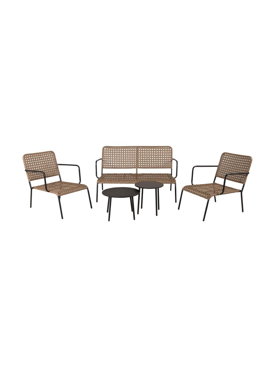 Salotto da giardino nero e beige Paola 5 pz, Nero, beige, Set in varie misure