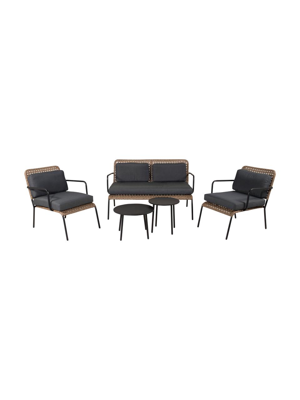 Tuinmeubelset Paola, 5-delig, Zwart, beige, Set met verschillende formaten