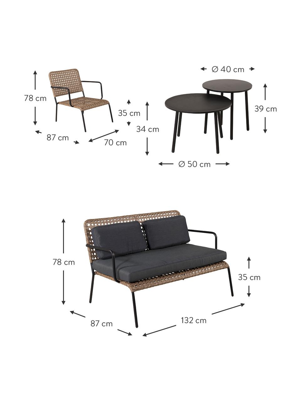 Salotto da giardino nero e beige Paola 5 pz, Nero, beige, Set in varie misure