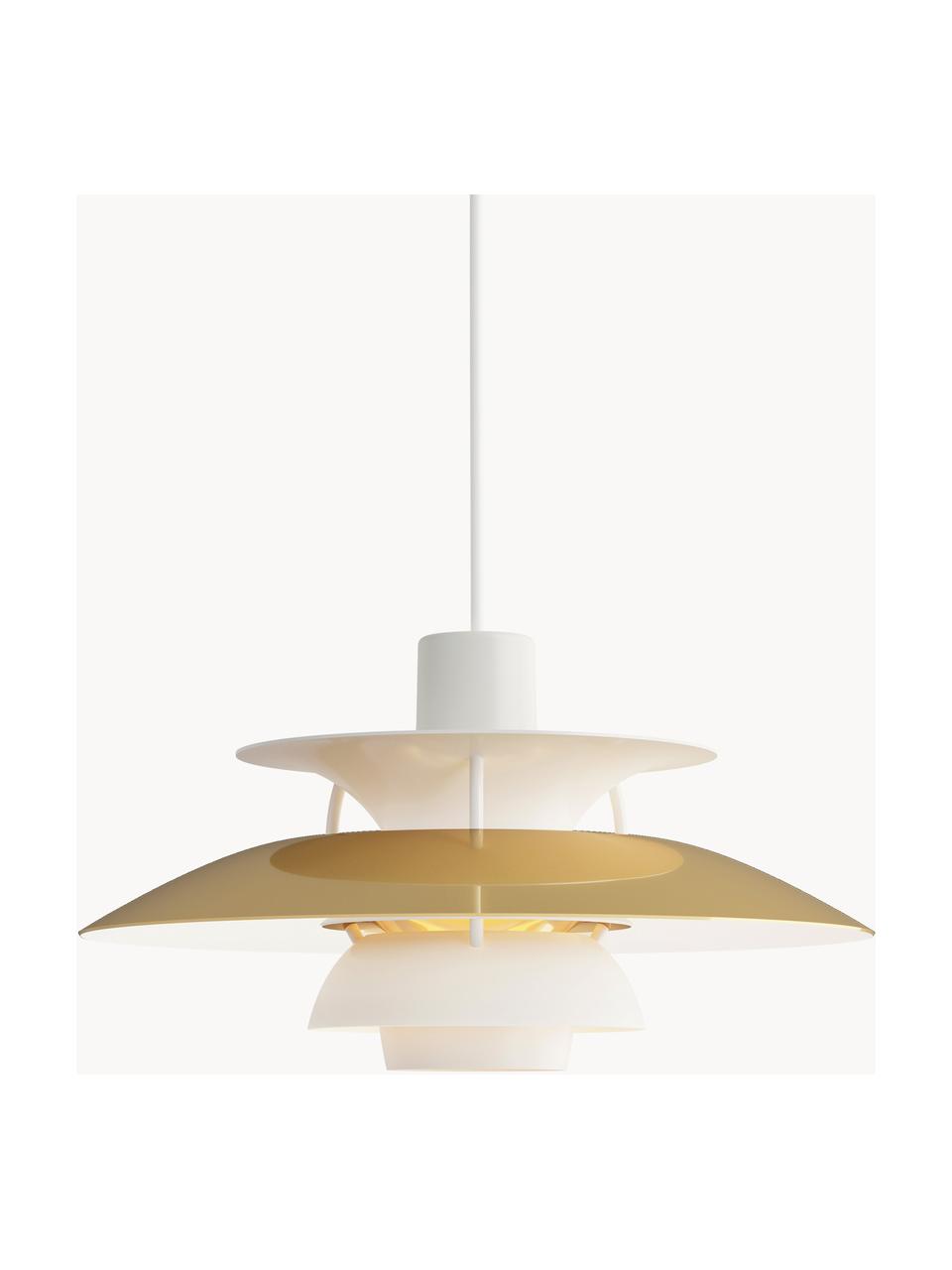 Lámpara de techo PH 5 Mini, Pantalla: metal recubierto, Cable: cubierto en tela, Blanco, dorado, Ø 30 x Al 16 cm