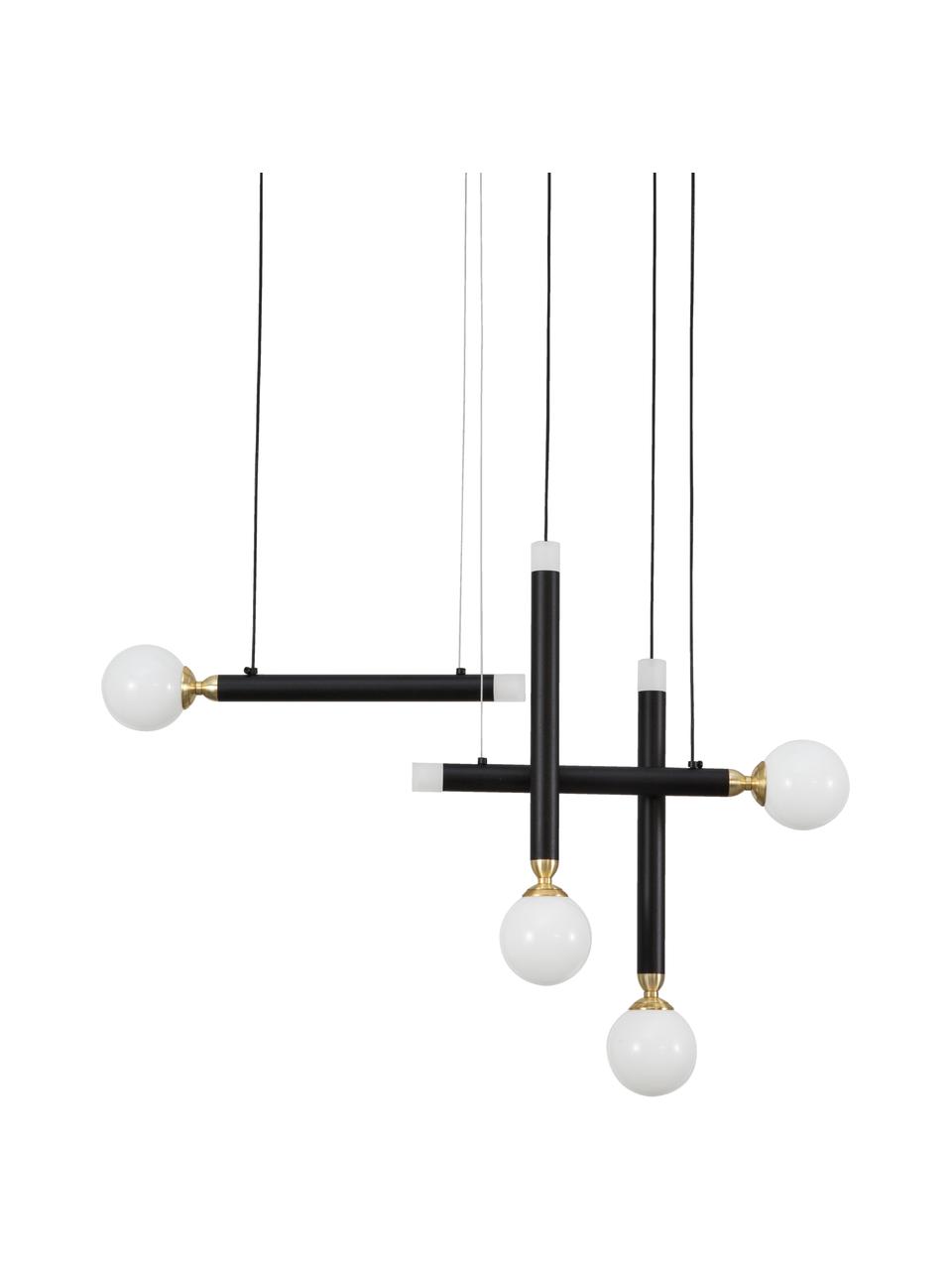 Lampada a sospensione a LED Cayo, Paralume: vetro, Decorazione: alluminio rivestito, Baldacchino: alluminio rivestito, Nero, dorato, bianco, Larg. 51 x Alt. 39 cm