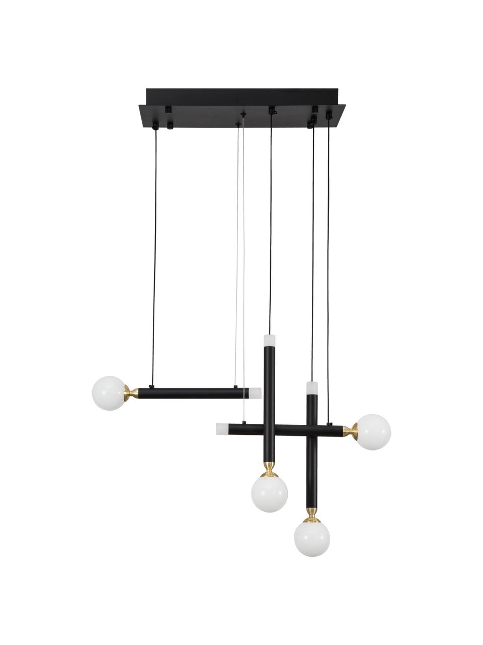 Dizajnová závesná LED lampa so skleneným tienidlom Cayo, Čierna, odtiene zlatej, biela, Š 51 x V 39 cm