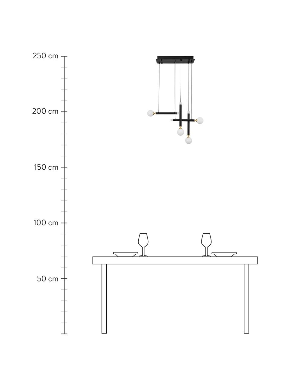 Design LED-Pendelleuchte Cayo mit Glasschirmen, Dekor: Aluminium, beschichtet, Baldachin: Aluminium, beschichtet, Schwarz, Goldfarben, Weiss, B 51 x H 39 cm