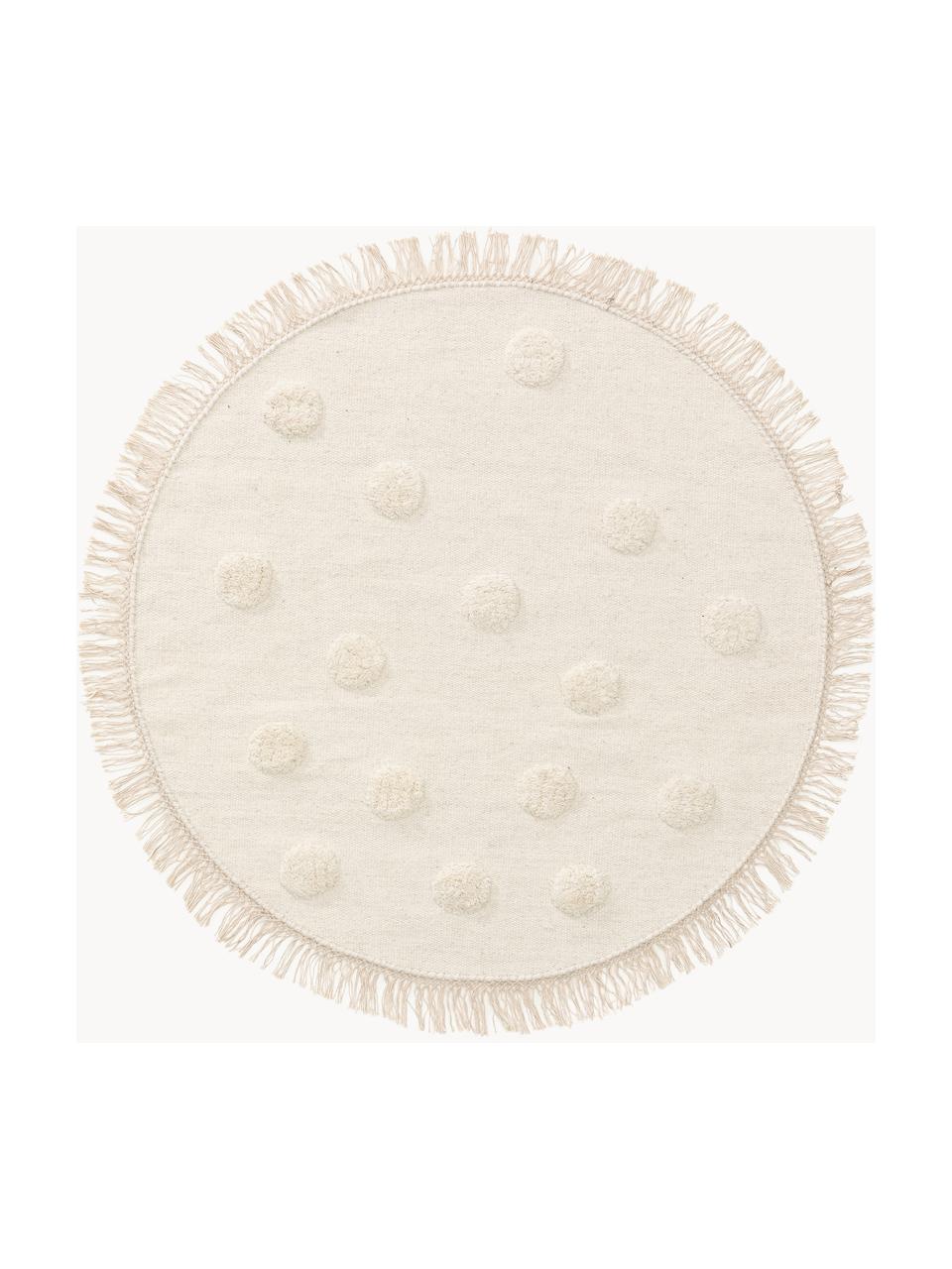 Ručne tkaný okrúhly detský vlnený koberec Carlson, 80 % vlna, 20 %  polyester

V prvých týždňoch používania môžu vlnené koberce uvoľňovať vlákna, tento jav zmizne po niekoľkých týždňoch používania, Krémovobiela, Ø 120 cm (veľkosť S)