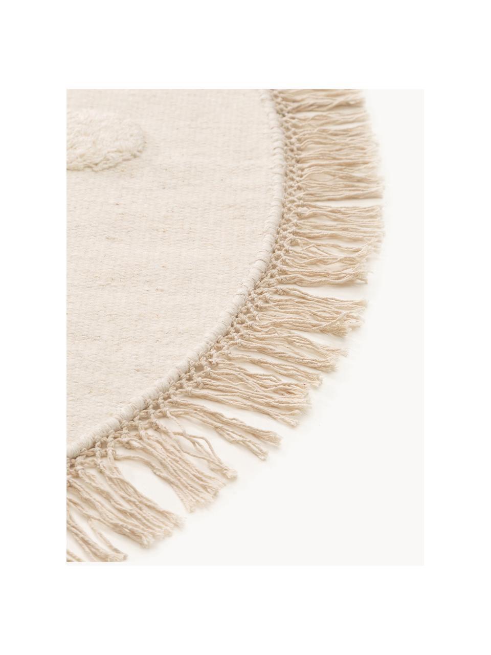 Ručne tkaný okrúhly detský vlnený koberec Carlson, 80 % vlna, 20 %  polyester

V prvých týždňoch používania môžu vlnené koberce uvoľňovať vlákna, tento jav zmizne po niekoľkých týždňoch používania, Krémovobiela, Ø 120 cm (veľkosť S)