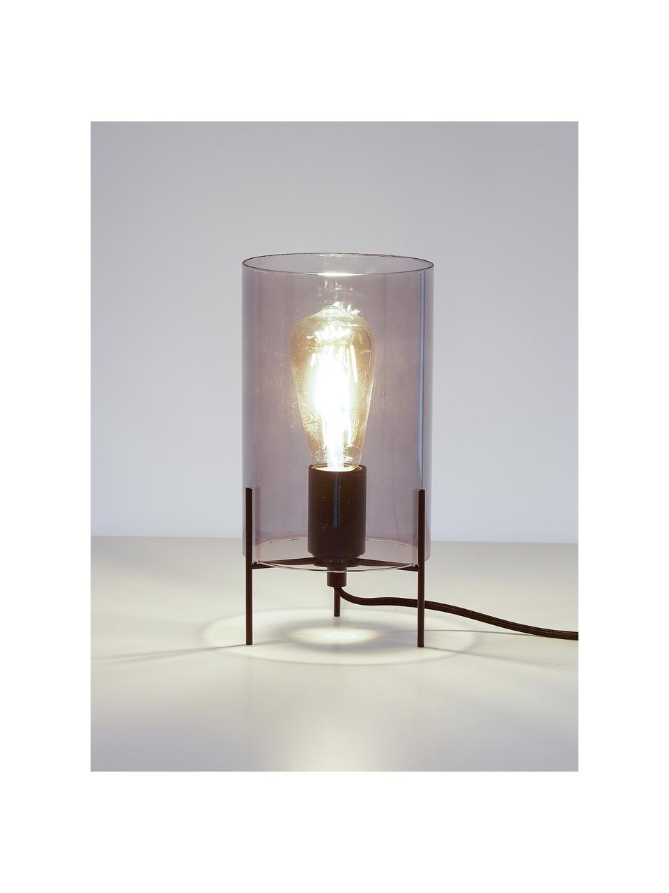 Petite lampe à poser en verre teinté Laurel, Abat-jour : gris, transparent Pied de lampe : noir, mat Câble : transparent, Ø 14 x haut. 28 cm
