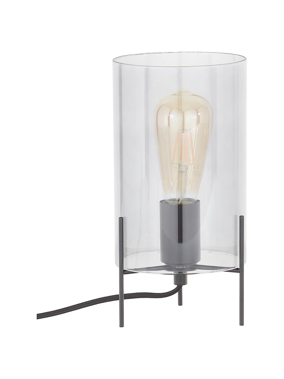 Lampa stołowa ze szkła Laurel, Klosz: szary, transparentny Podstawa lampy: czarny, matowy Kabel: transparentny, Ø 14 x W 28 cm