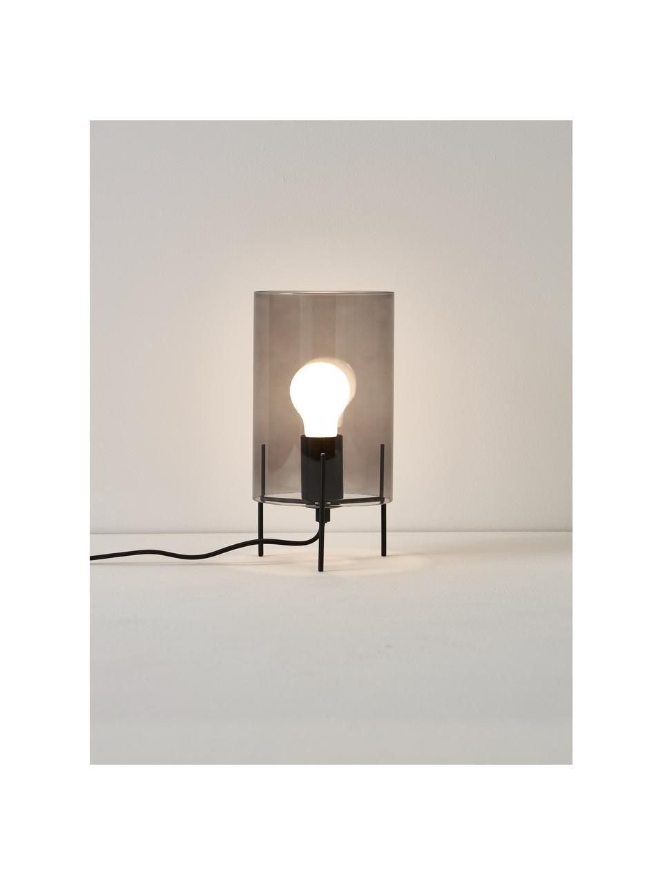 Lámpara de mesa pequeña de vidrio Laurel, Pantalla: vidrio, Cable: cubierto en tela, Gris, negro, Ø 14 x Al 28 cm