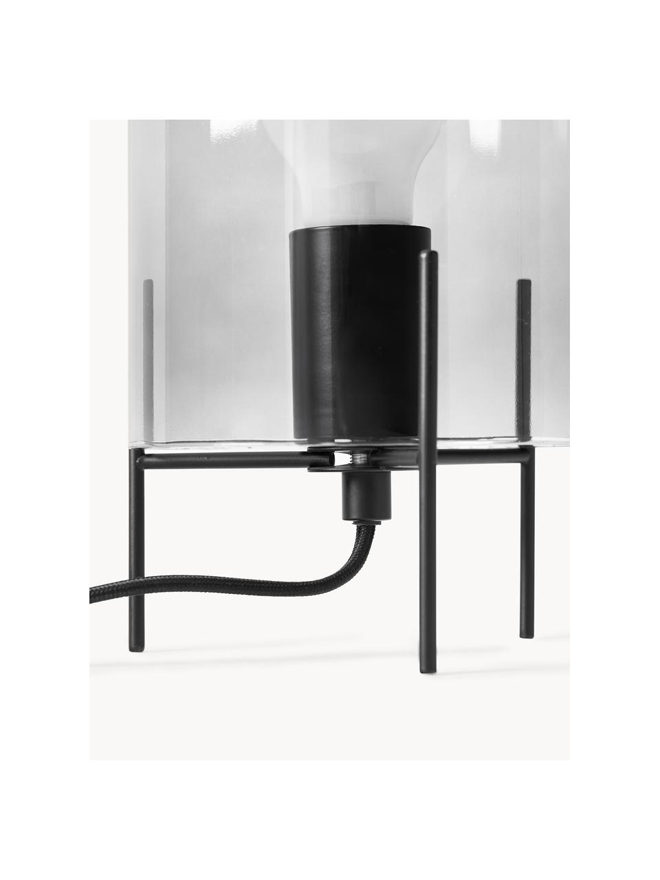 Malá stolová lampa z farbeného skla Laurel, Tienidlo: sivá, priehľadná Podstavec: matná čierna Kábel: priehľadná, Ø 14 x V 28 cm