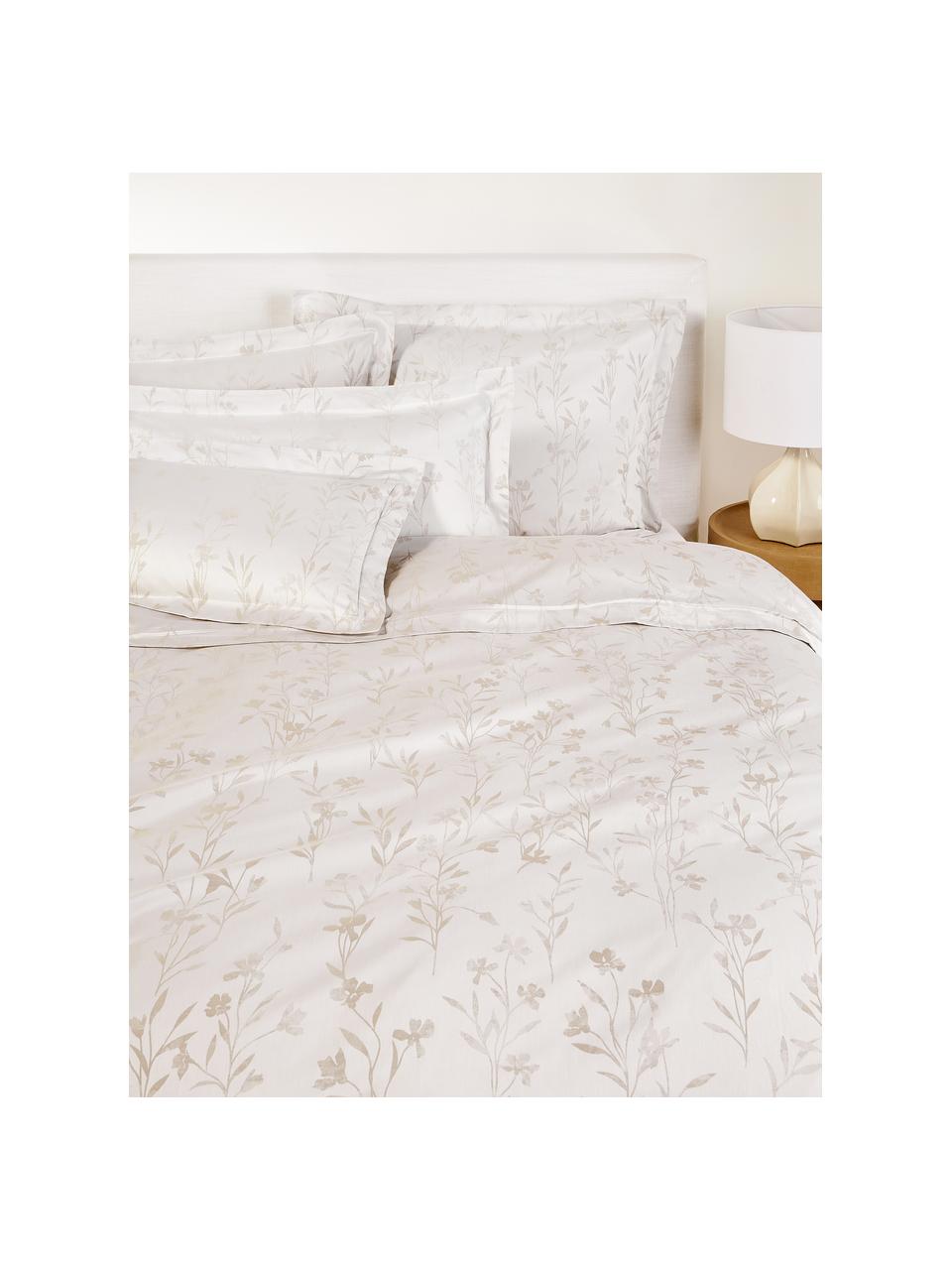 Baumwollsatin-Bettdeckenbezug Hurley mit Jacquard-Muster, Webart: Satin Fadendichte 280 TC,, Cremeweiss, Hellbeige, B 200 x L 200 cm