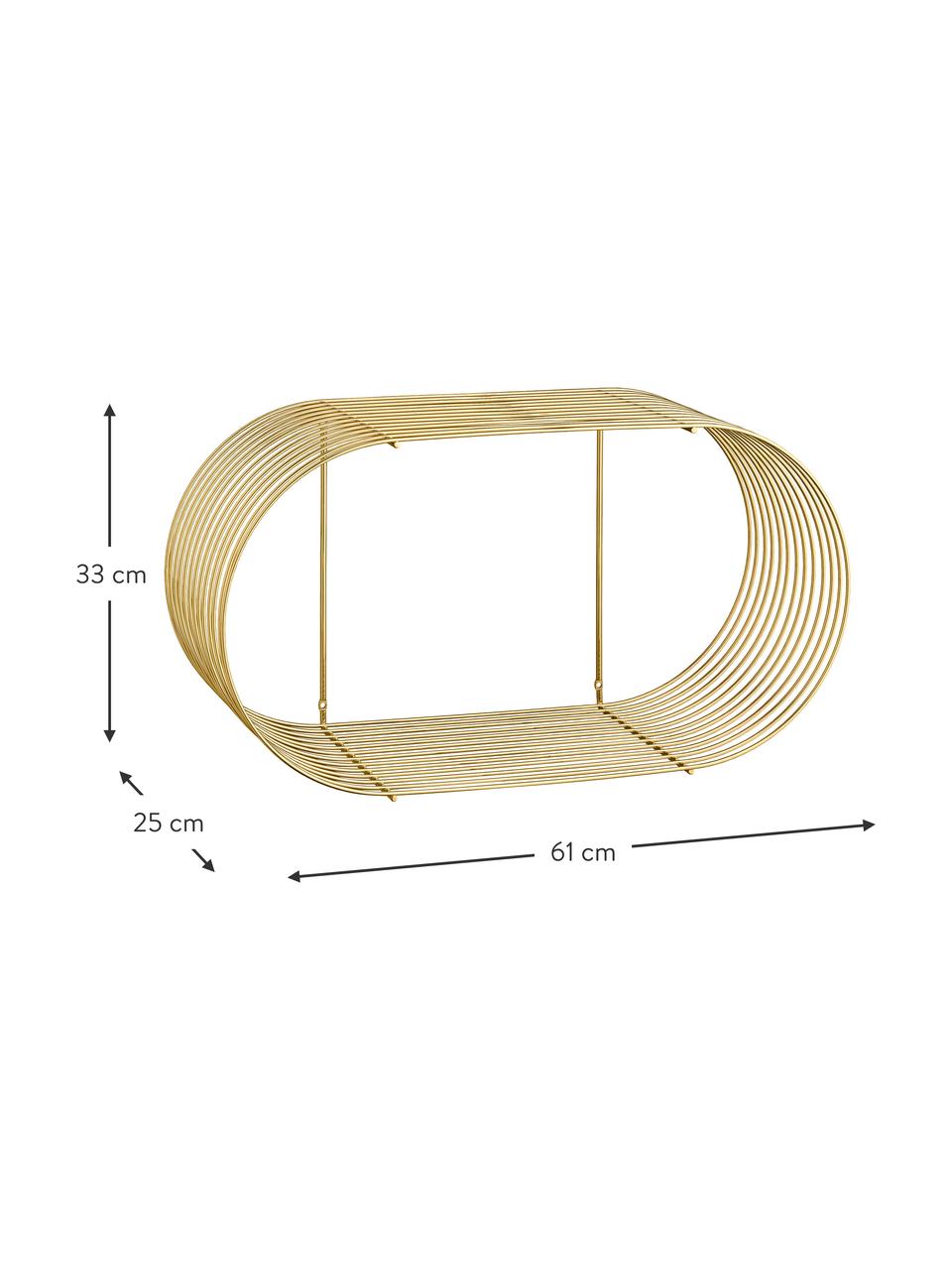 Nástěnná kovová police Curva, Š 61 cm, Potažená ocel, Lesklá zlatá, Š 61 cm, V 33 cm